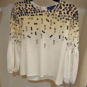 Chic Women's Blouse with Black and Cream Patterns